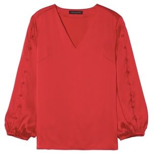Banana Republic V Neck Button Sleeve Top Red Size Medium